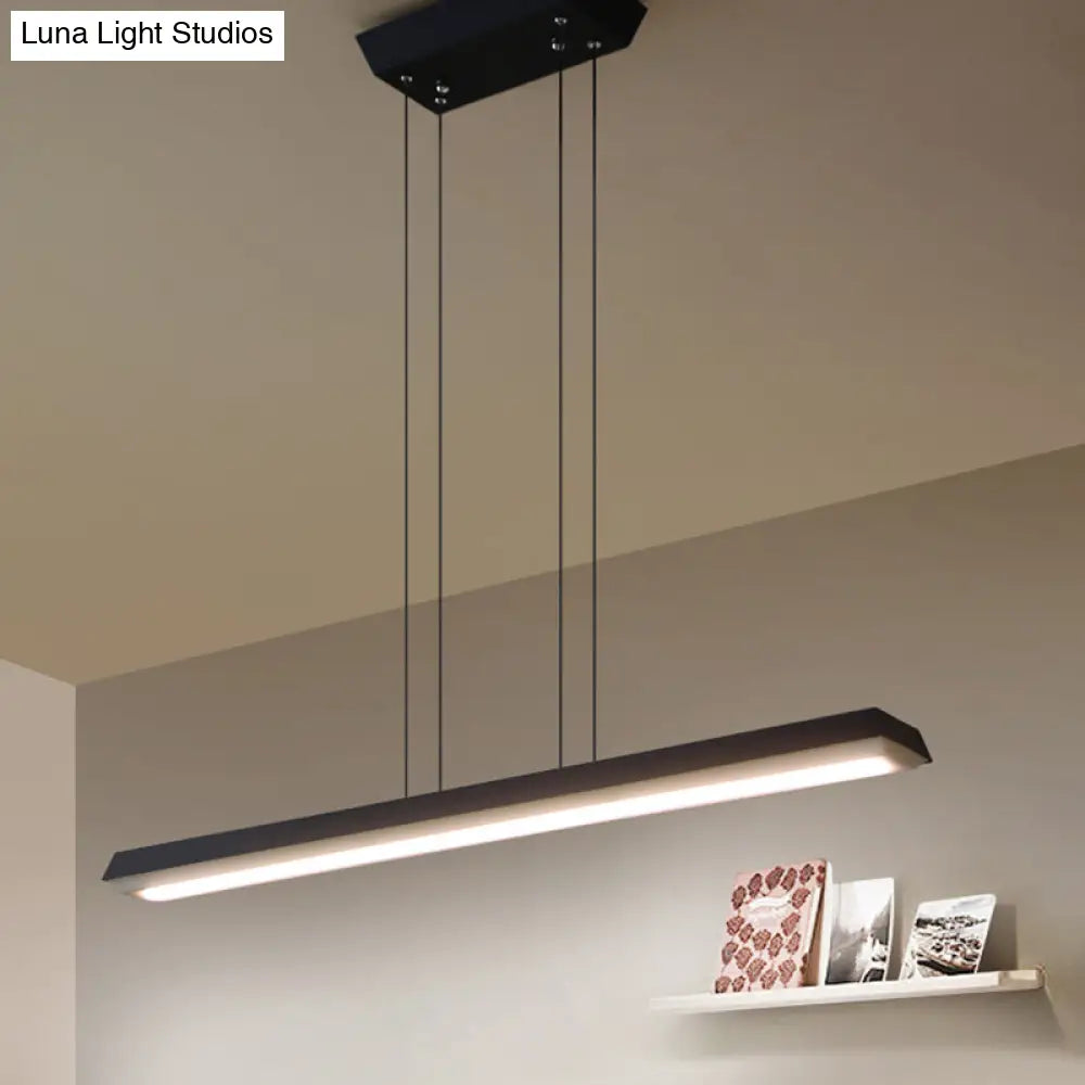 Sleek Modern Black Led Office Pendant Lighting Kit With Slim Rectangular Linear Metal Shade