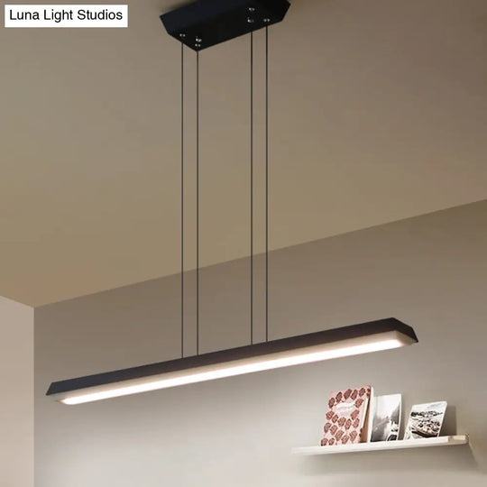 Sleek Modern Black Led Office Pendant Lighting Kit With Slim Rectangular Linear Metal Shade