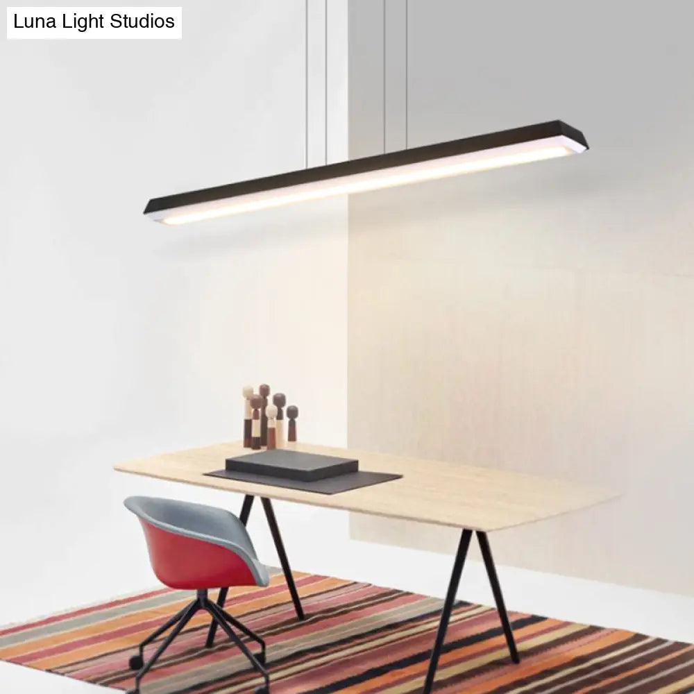 Sleek Modern Black Led Office Pendant Lighting - Stylish Slim Rectangular Linear Metal Shade Ideal