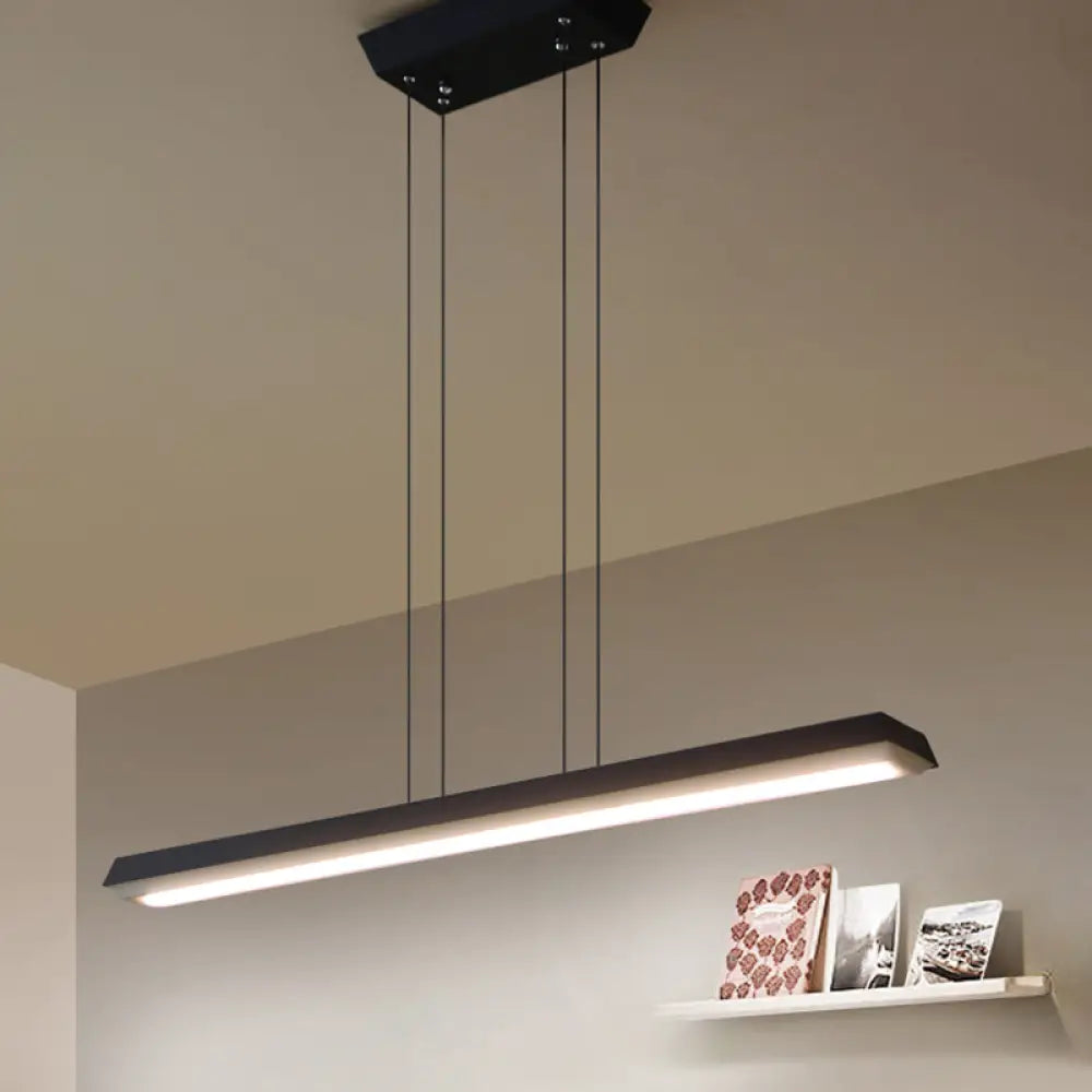 Sleek Modern Black Led Office Pendant Lighting - Stylish Slim Rectangular Linear Metal Shade Ideal