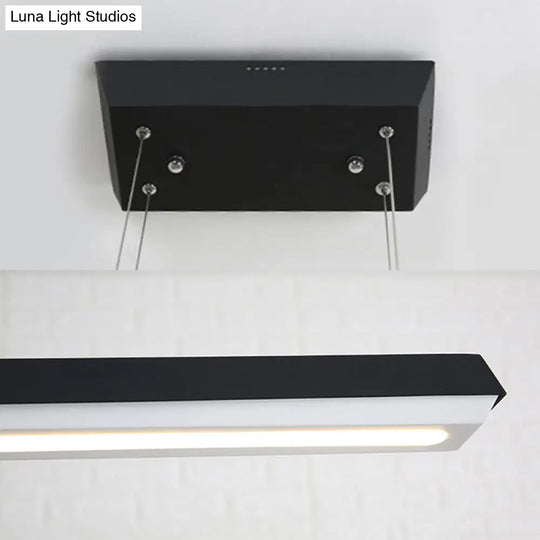 Sleek Modern Black Led Office Pendant Lighting - Stylish Slim Rectangular Linear Metal Shade Ideal