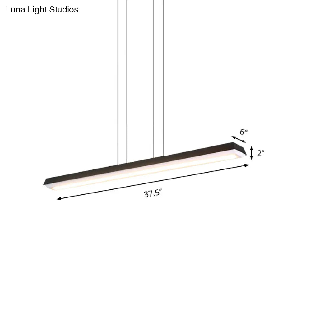 Sleek Modern Black Led Office Pendant Lighting - Stylish Slim Rectangular Linear Metal Shade Ideal