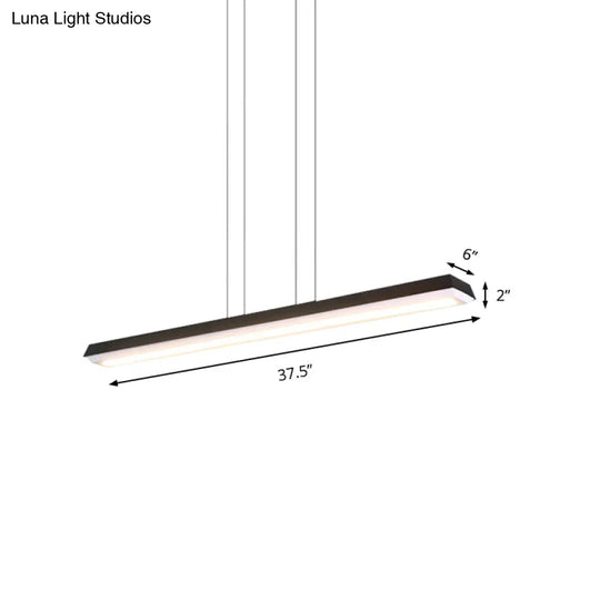 Sleek Modern Black Led Office Pendant Lighting - Stylish Slim Rectangular Linear Metal Shade Ideal