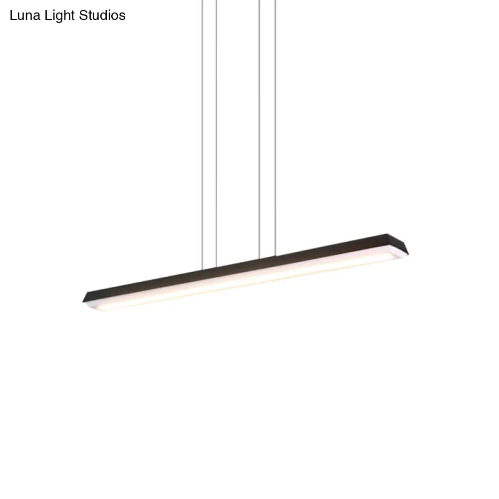 Sleek Modern Black Led Office Pendant Lighting - Stylish Slim Rectangular Linear Metal Shade Ideal