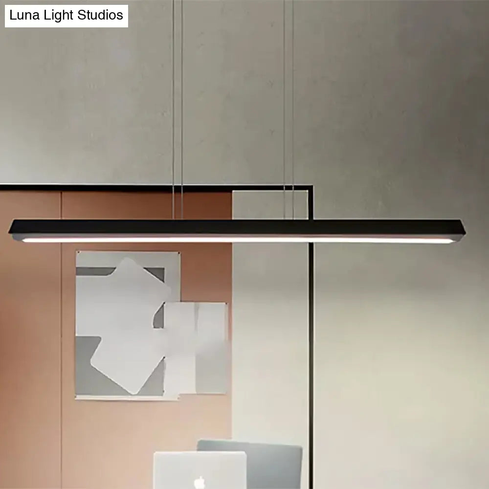 Sleek Modern Black Led Office Pendant Lighting - Stylish Slim Rectangular Linear Metal Shade Ideal