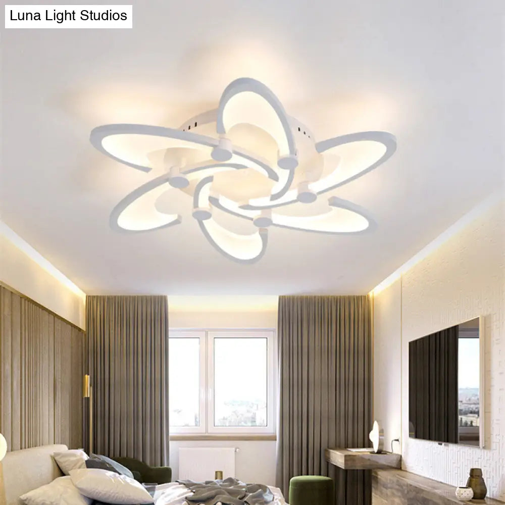 Sleek Modern Floral Flush Mount Lamp - 3/6/12-Head Acrylic Semi Ceiling Light In Warm/White