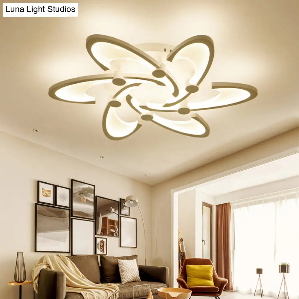 Sleek Modern Floral Flush Mount Lamp - 3/6/12-Head Acrylic Semi Ceiling Light In Warm/White