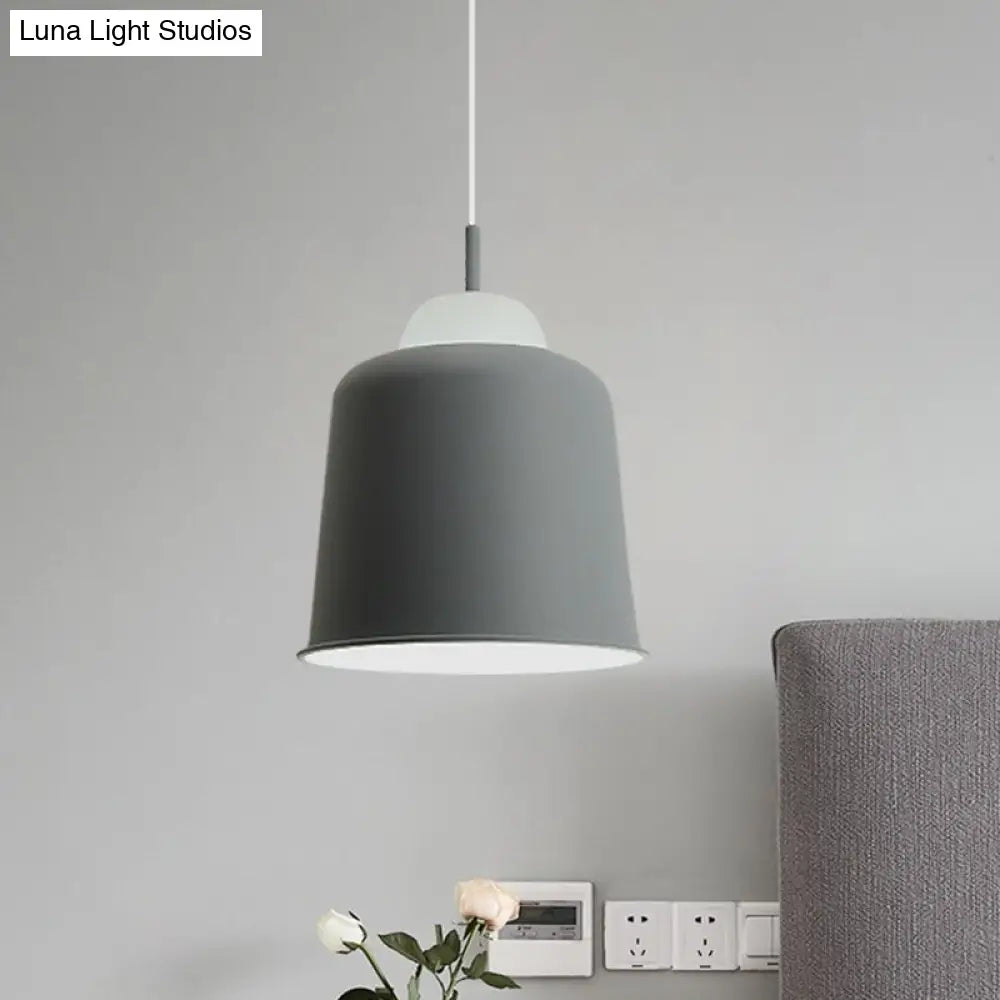 Monochrome Metal Suspension Light For Study Room - Simple Style Single Black/Grey/White Grey / 10