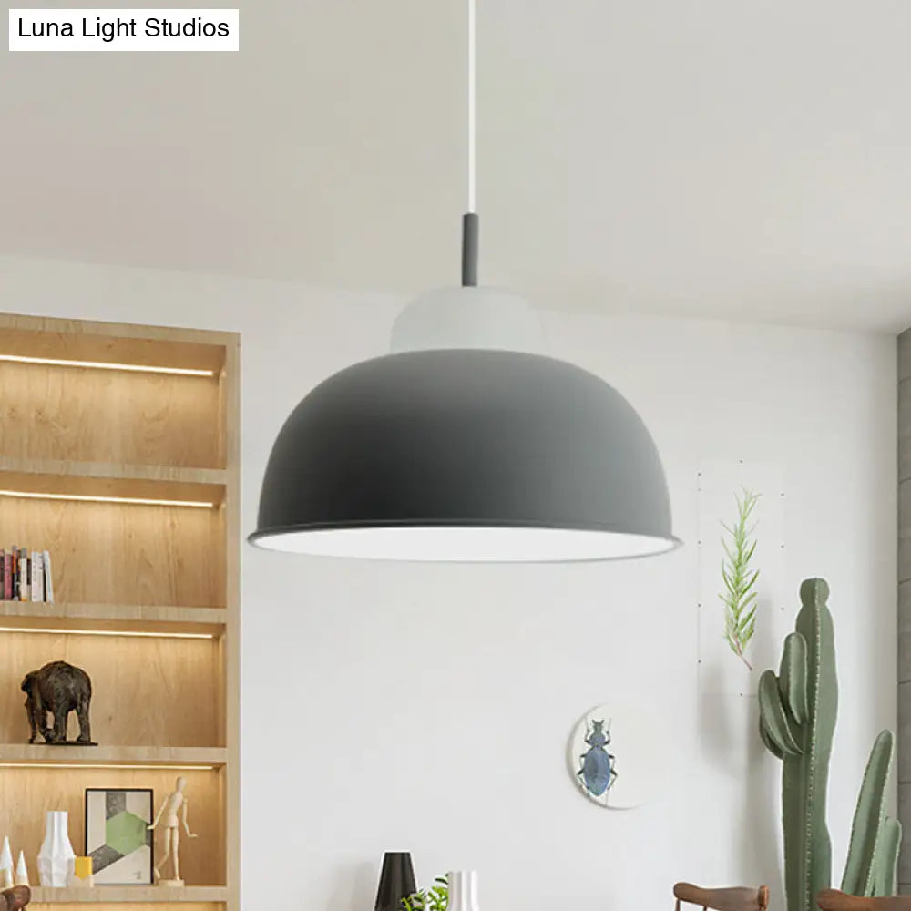 Monochrome Metal Suspension Light For Study Room - Simple Style Single Black/Grey/White Grey / 12