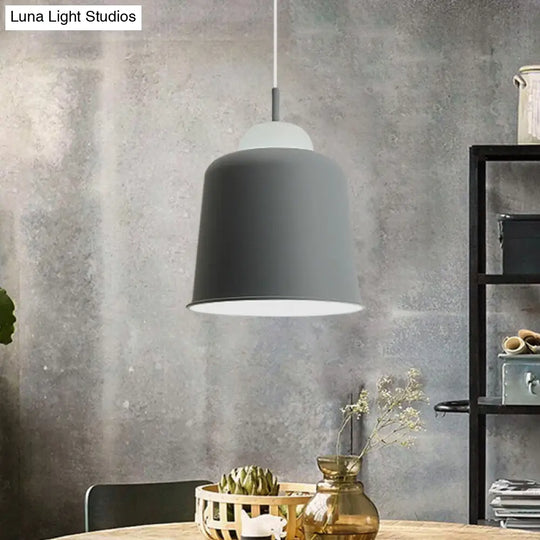 Monochrome Metal Suspension Light For Study Room - Simple Style Single Black/Grey/White