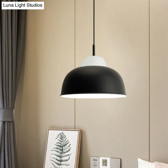 Monochrome Metal Suspension Light For Study Room - Simple Style Single Black/Grey/White