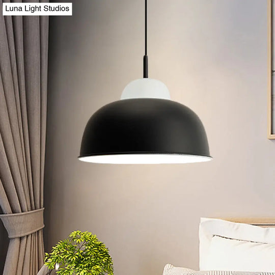 Monochrome Metal Suspension Light For Study Room - Simple Style Single Black/Grey/White Black / 12