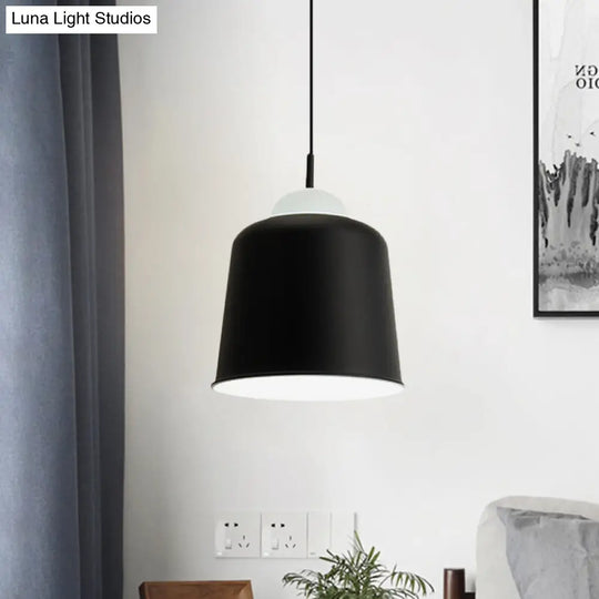 Monochrome Metal Suspension Light For Study Room - Simple Style Single Black/Grey/White