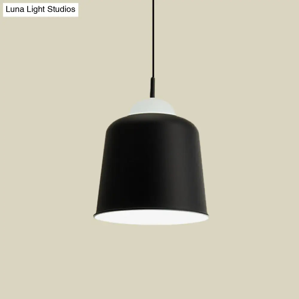 Monochrome Metal Suspension Light For Study Room - Simple Style Single Black/Grey/White