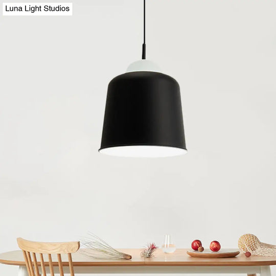 Monochrome Metal Suspension Light For Study Room - Simple Style Single Black/Grey/White Black / 10