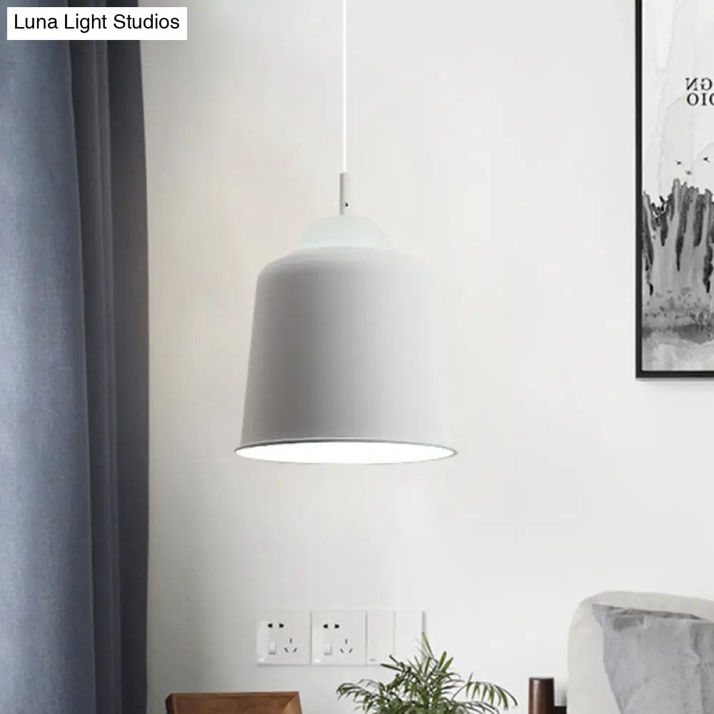 Monochrome Metal Suspension Light For Study Room - Simple Style Single Black/Grey/White