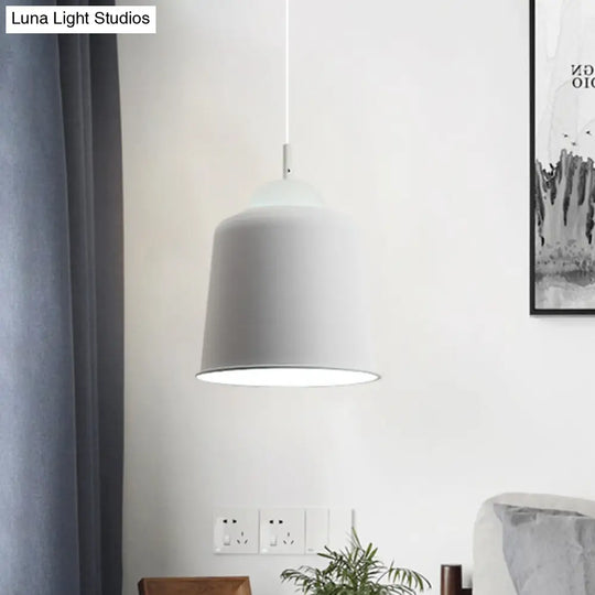 Monochrome Metal Suspension Light For Study Room - Simple Style Single Black/Grey/White