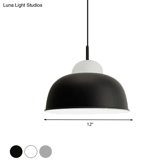 Sleek Monochrome Metal Suspension Light For Study Room - Single Hanging Lamp