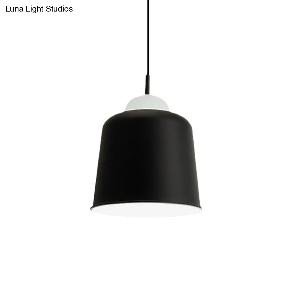 Monochrome Metal Suspension Light For Study Room - Simple Style Single Black/Grey/White