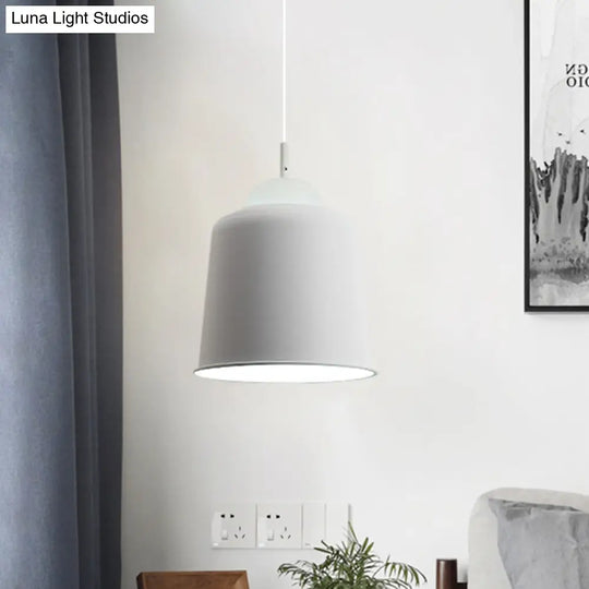 Sleek Monochrome Metal Suspension Light For Study Room - Single Hanging Lamp