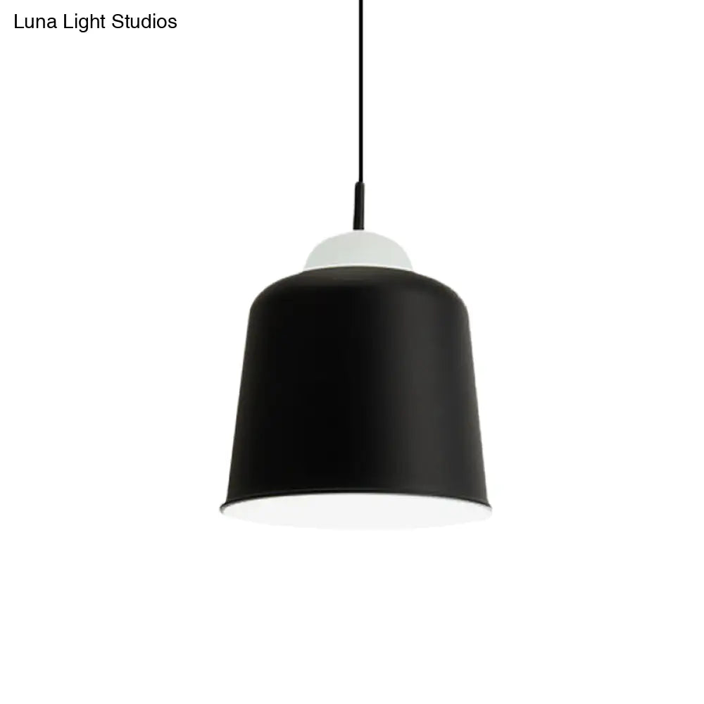 Sleek Monochrome Metal Suspension Light For Study Room - Single Hanging Lamp