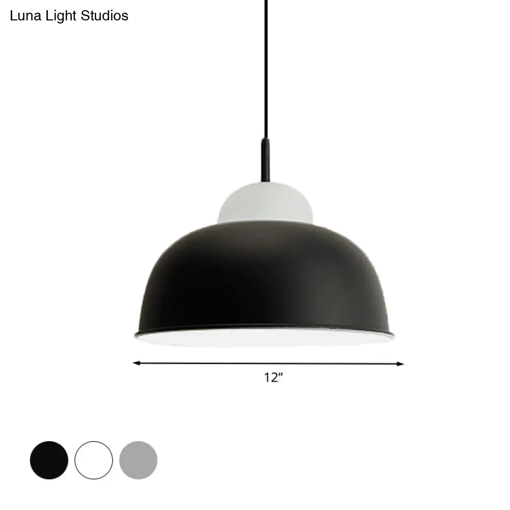 Monochrome Metal Suspension Light For Study Room - Simple Style Single Black/Grey/White