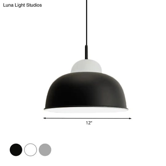 Monochrome Metal Suspension Light For Study Room - Simple Style Single Black/Grey/White