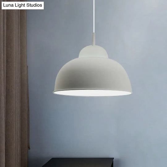 Monochrome Metal Suspension Light For Study Room - Simple Style Single Black/Grey/White White / 12