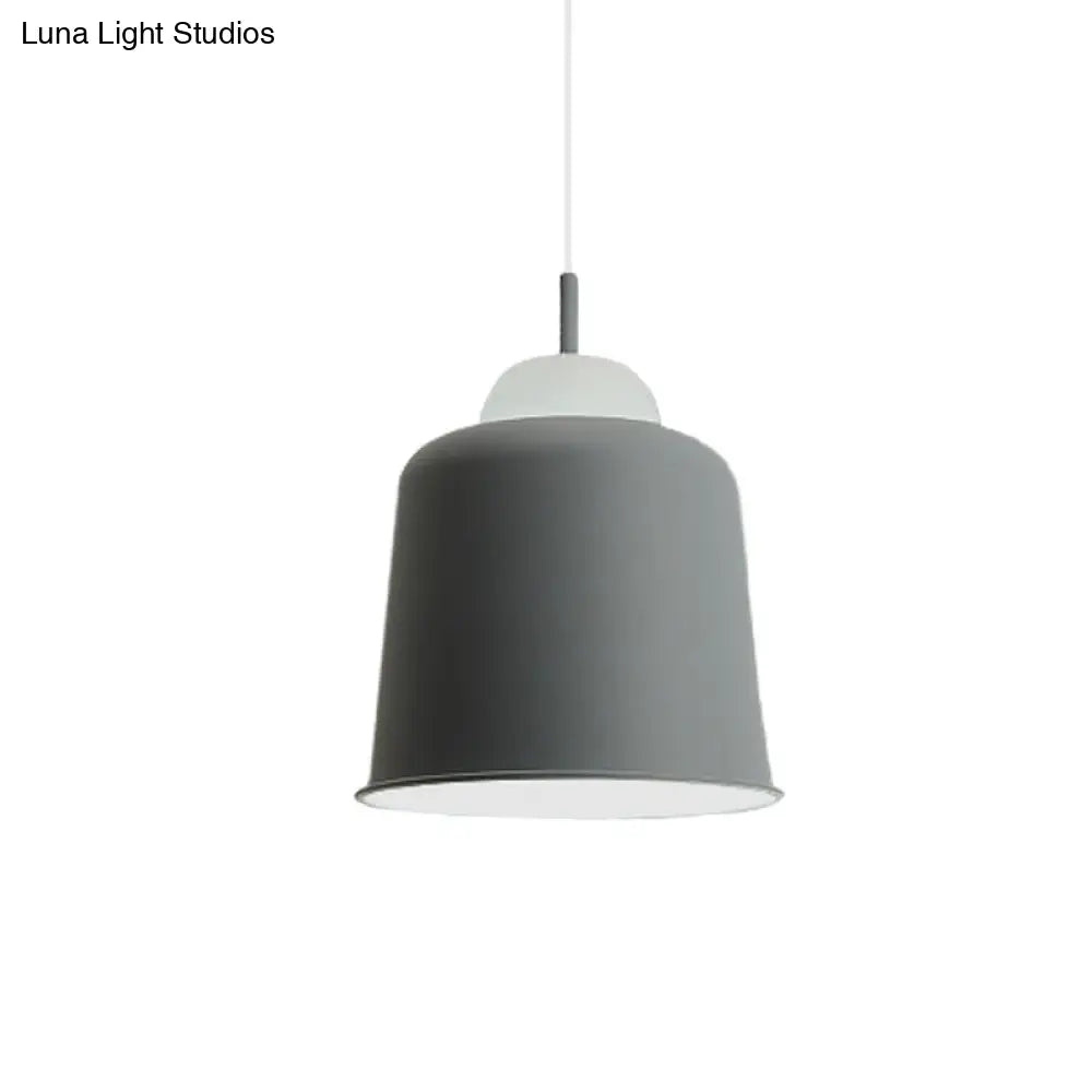 Monochrome Metal Suspension Light For Study Room - Simple Style Single Black/Grey/White