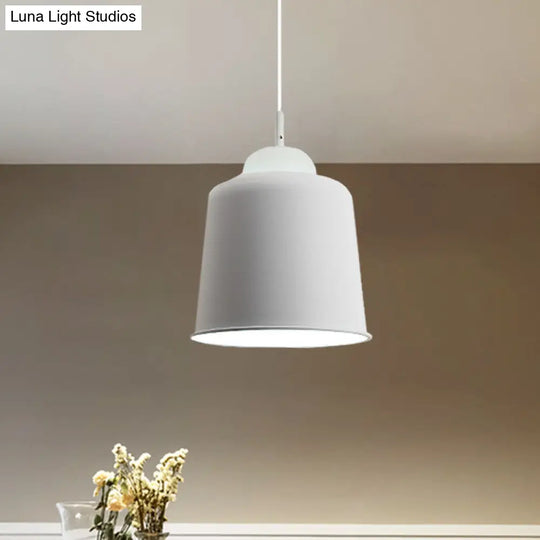 Monochrome Metal Suspension Light For Study Room - Simple Style Single Black/Grey/White White / 10