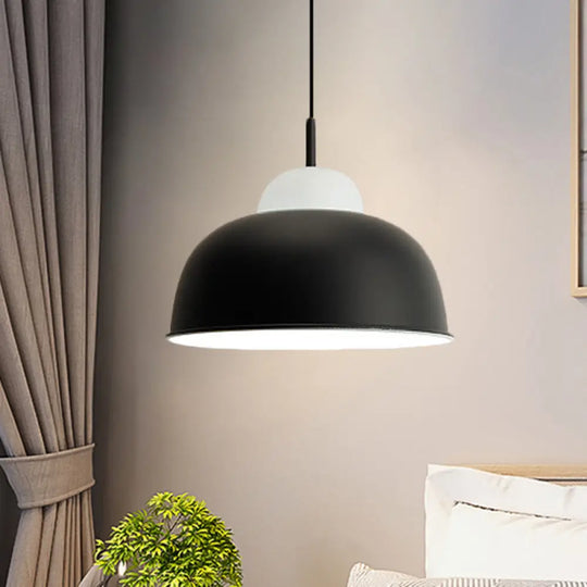 Sleek Monochrome Metal Suspension Light For Study Room - Single Hanging Lamp Black / 12’