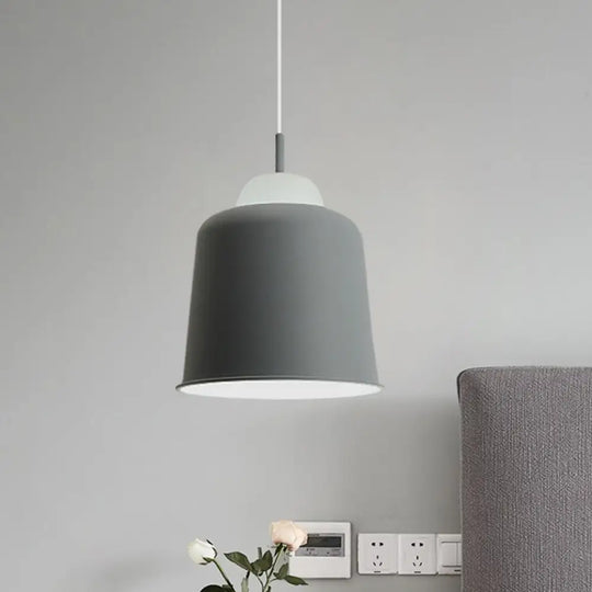 Sleek Monochrome Metal Suspension Light For Study Room - Single Hanging Lamp Grey / 10’