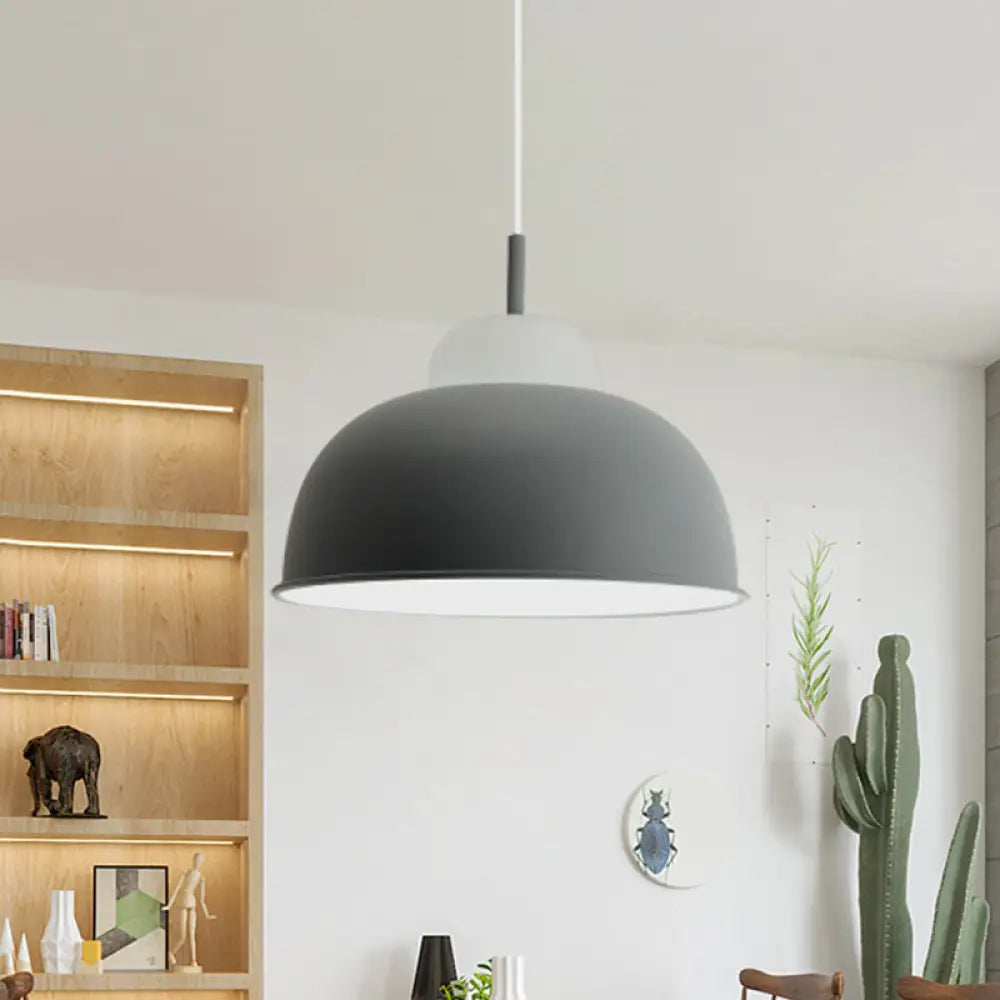 Sleek Monochrome Metal Suspension Light For Study Room - Single Hanging Lamp Grey / 12’