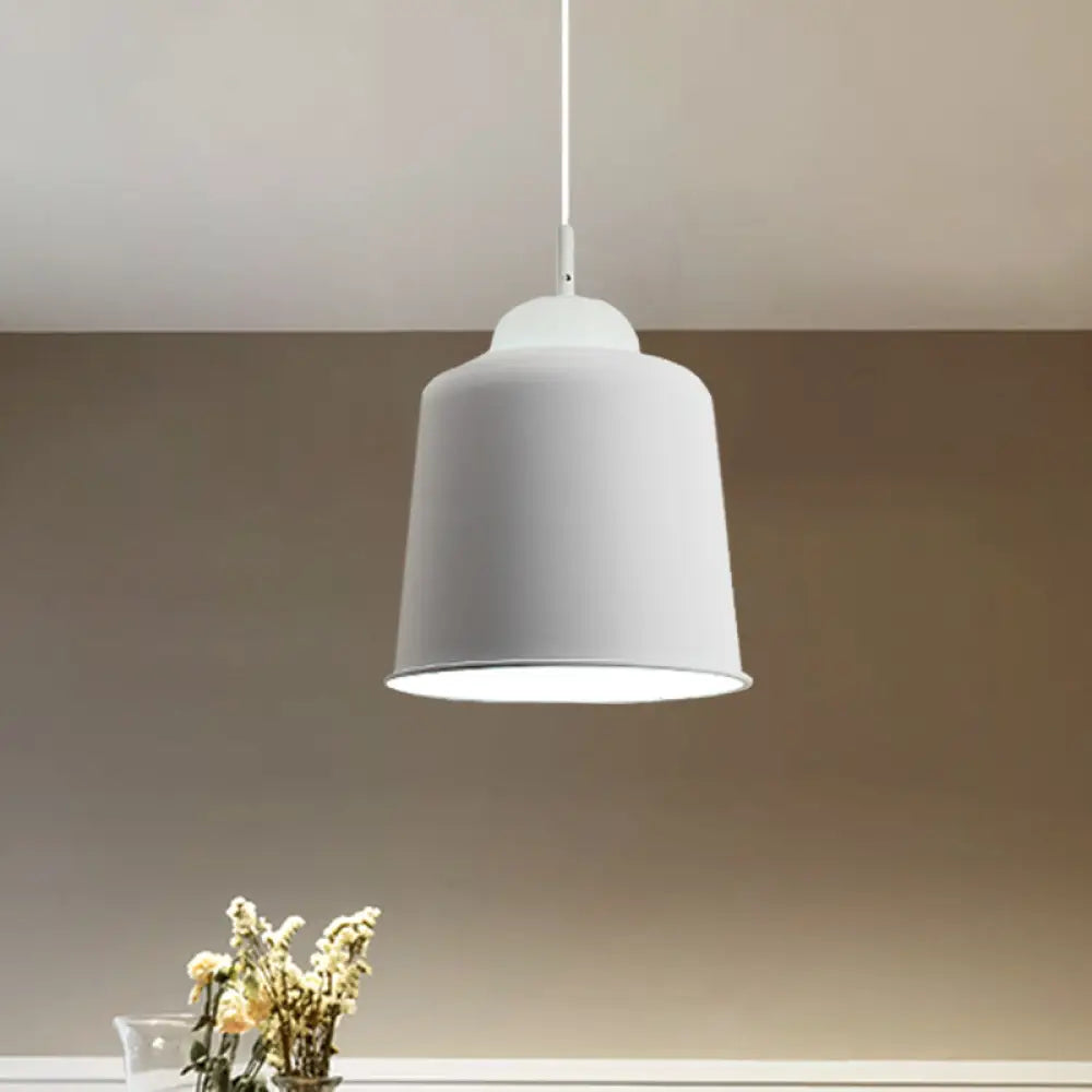 Sleek Monochrome Metal Suspension Light For Study Room - Single Hanging Lamp White / 10’