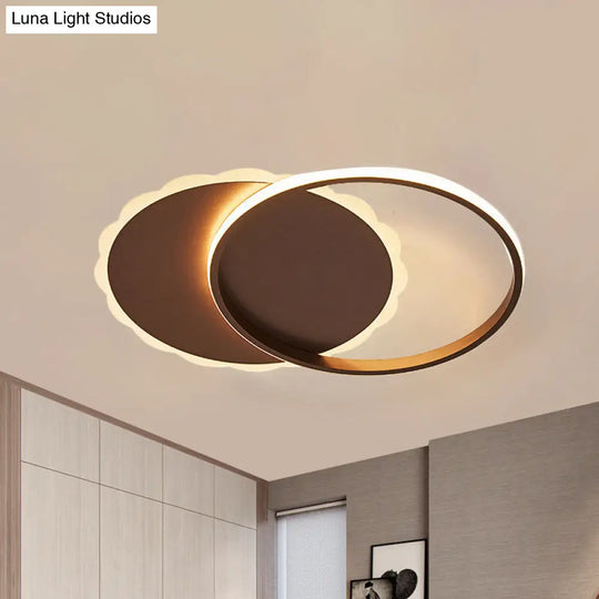 Sleek Moon Led Semi Flush Ceiling Light Fixture In White/Coffee Brown With Multiple Lighting Options