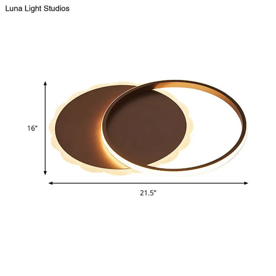 Sleek Moon Led Semi Flush Ceiling Light Fixture In White/Coffee Brown With Multiple Lighting Options