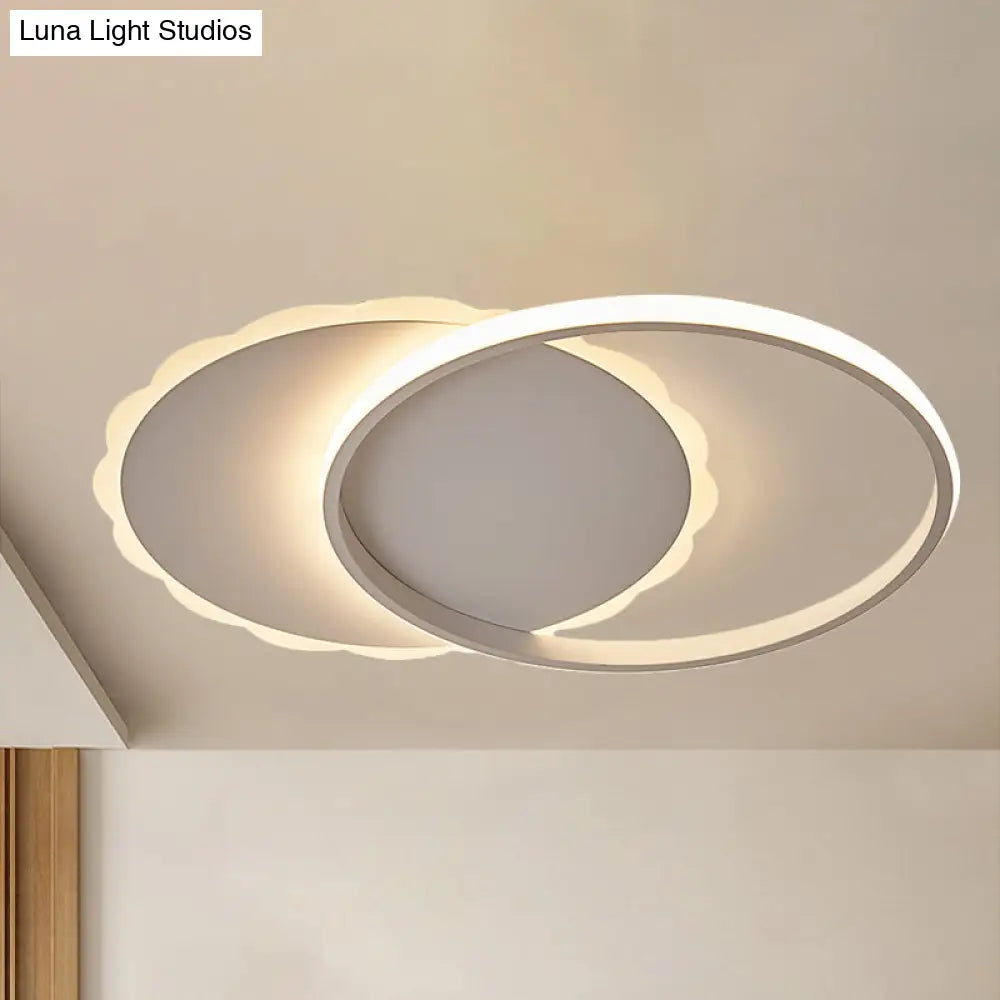 Sleek Moon Led Semi Flush Ceiling Light Fixture In White/Coffee Brown With Multiple Lighting Options