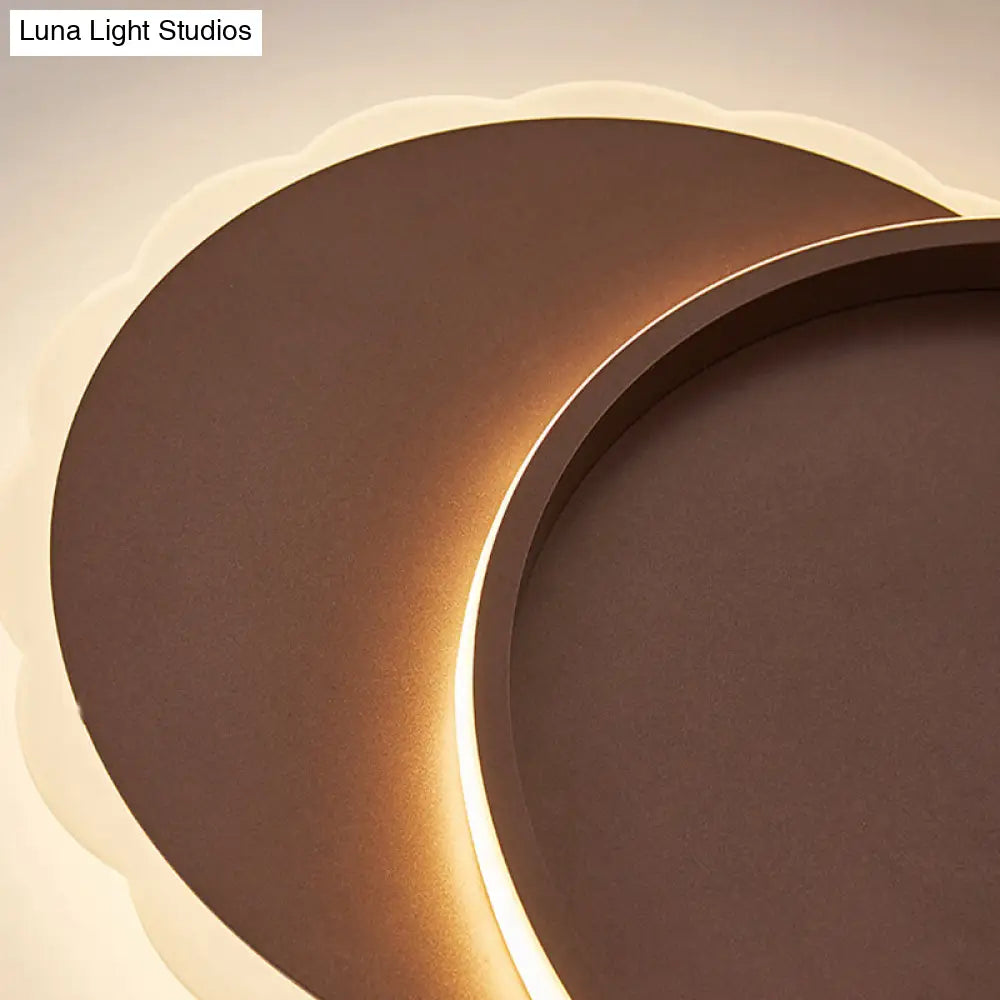 Sleek Moon Led Semi Flush Ceiling Light Fixture In White/Coffee Brown With Multiple Lighting Options