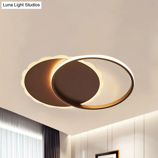 Sleek Moon Led Semi Flush Ceiling Light Fixture In White/Coffee Brown With Multiple Lighting Options