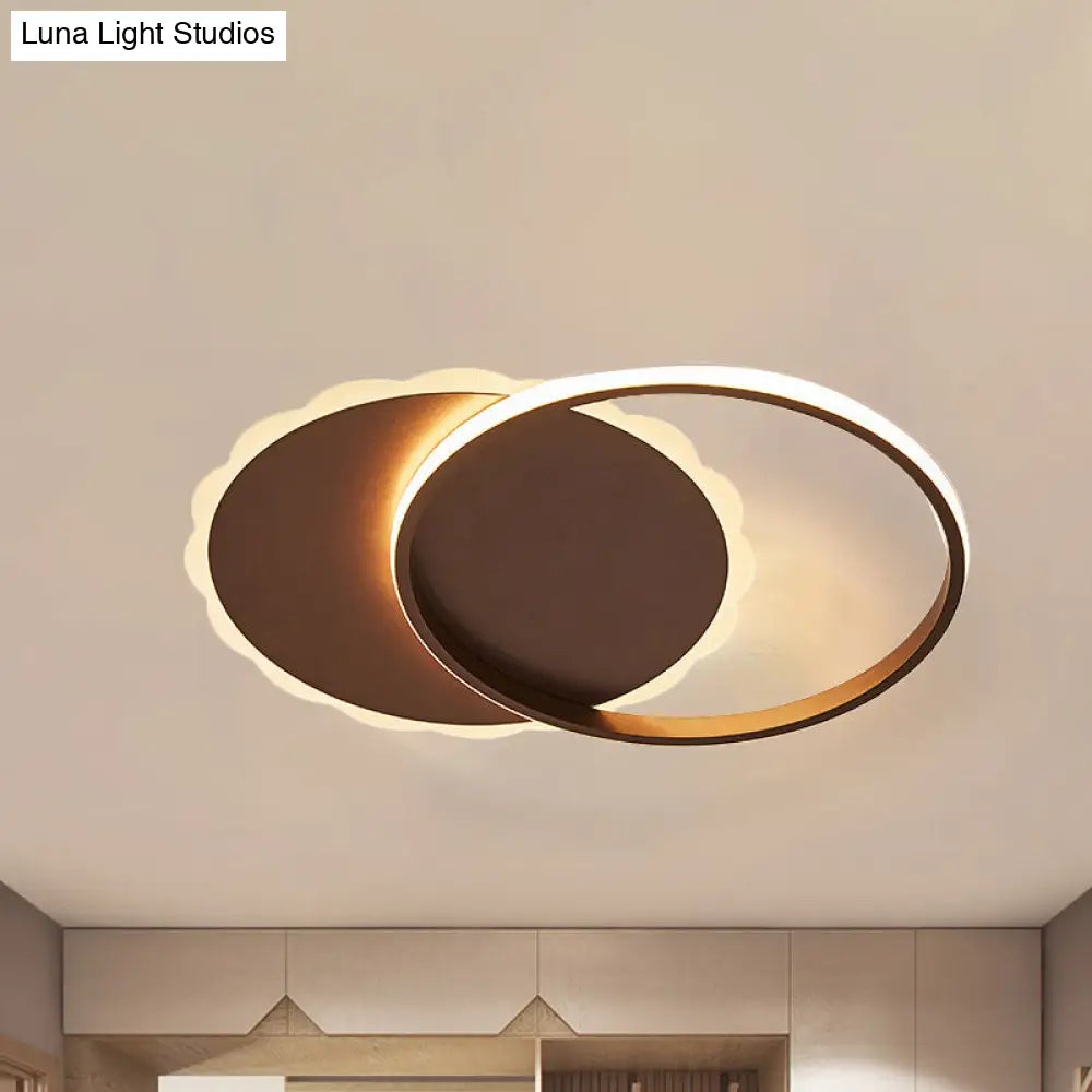 Sleek Moon Led Semi Flush Ceiling Light Fixture In White/Coffee Brown With Multiple Lighting Options