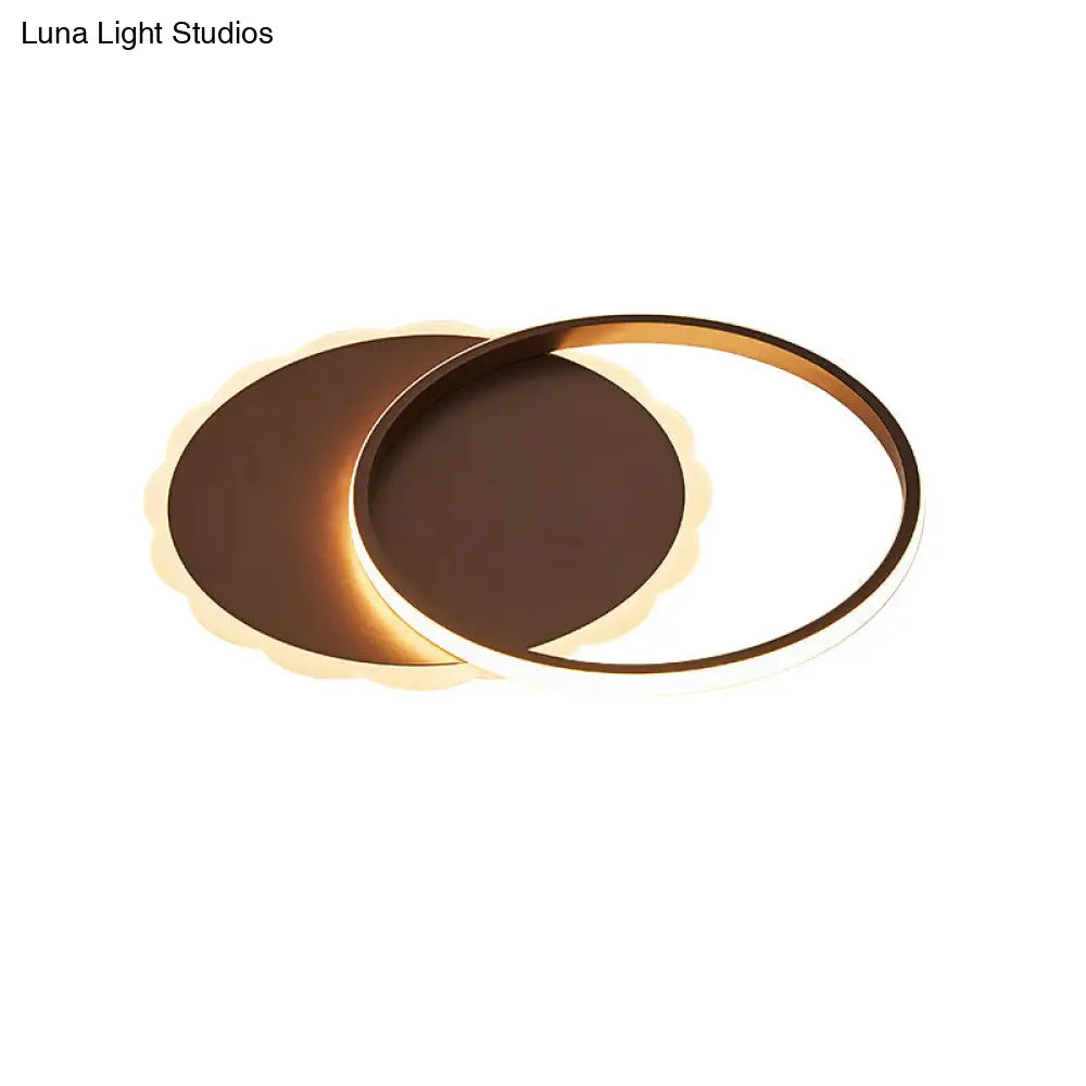 Sleek Moon Led Semi Flush Ceiling Light Fixture In White/Coffee Brown With Multiple Lighting Options