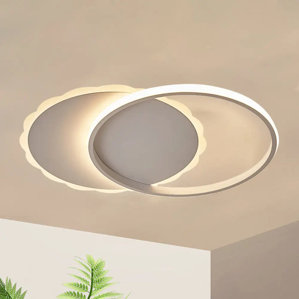 Sleek Moon Led Semi Flush Ceiling Light Fixture In White/Coffee Brown With Multiple Lighting