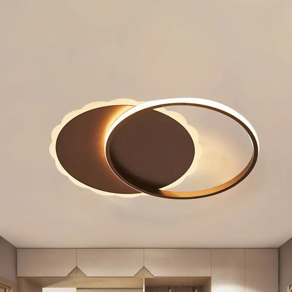 Sleek Moon Led Semi Flush Ceiling Light Fixture In White/Coffee Brown With Multiple Lighting