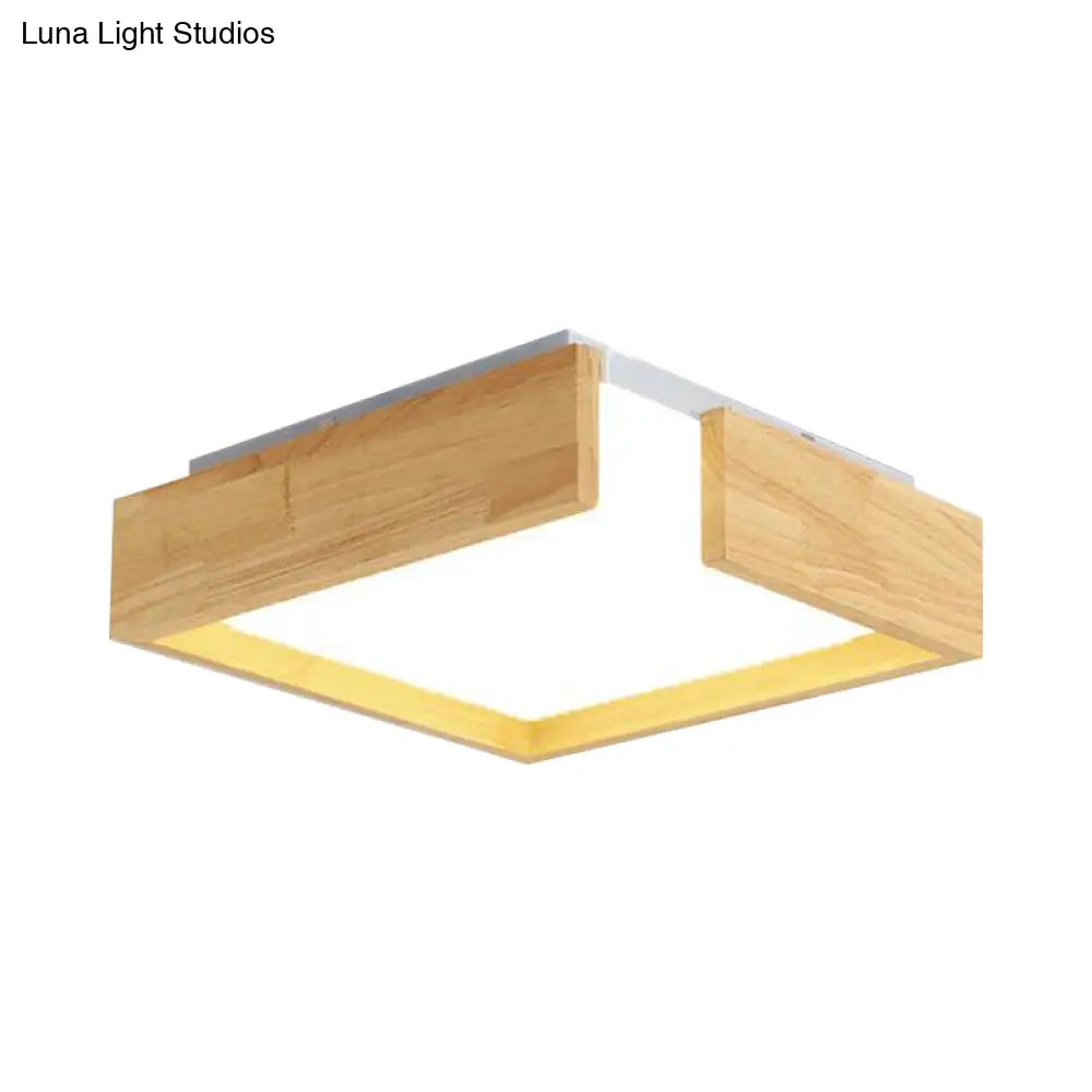 Sleek Natural Wood Flush Mount Led Ceiling Light Fixture In Warm/White 16’/20.5’/25.5’ W
