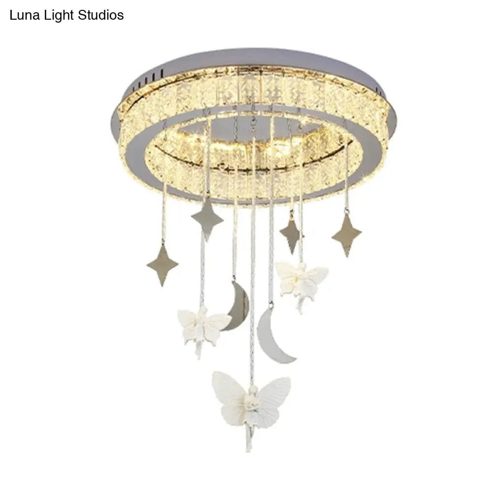 Sleek Nickel Circular Ceiling Light Fixture: Simple Style With K9 Crystal Led Flush Mount