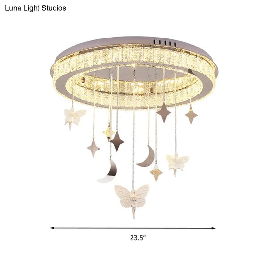 Sleek Nickel Circular Ceiling Light Fixture: Simple Style With K9 Crystal Led Flush Mount