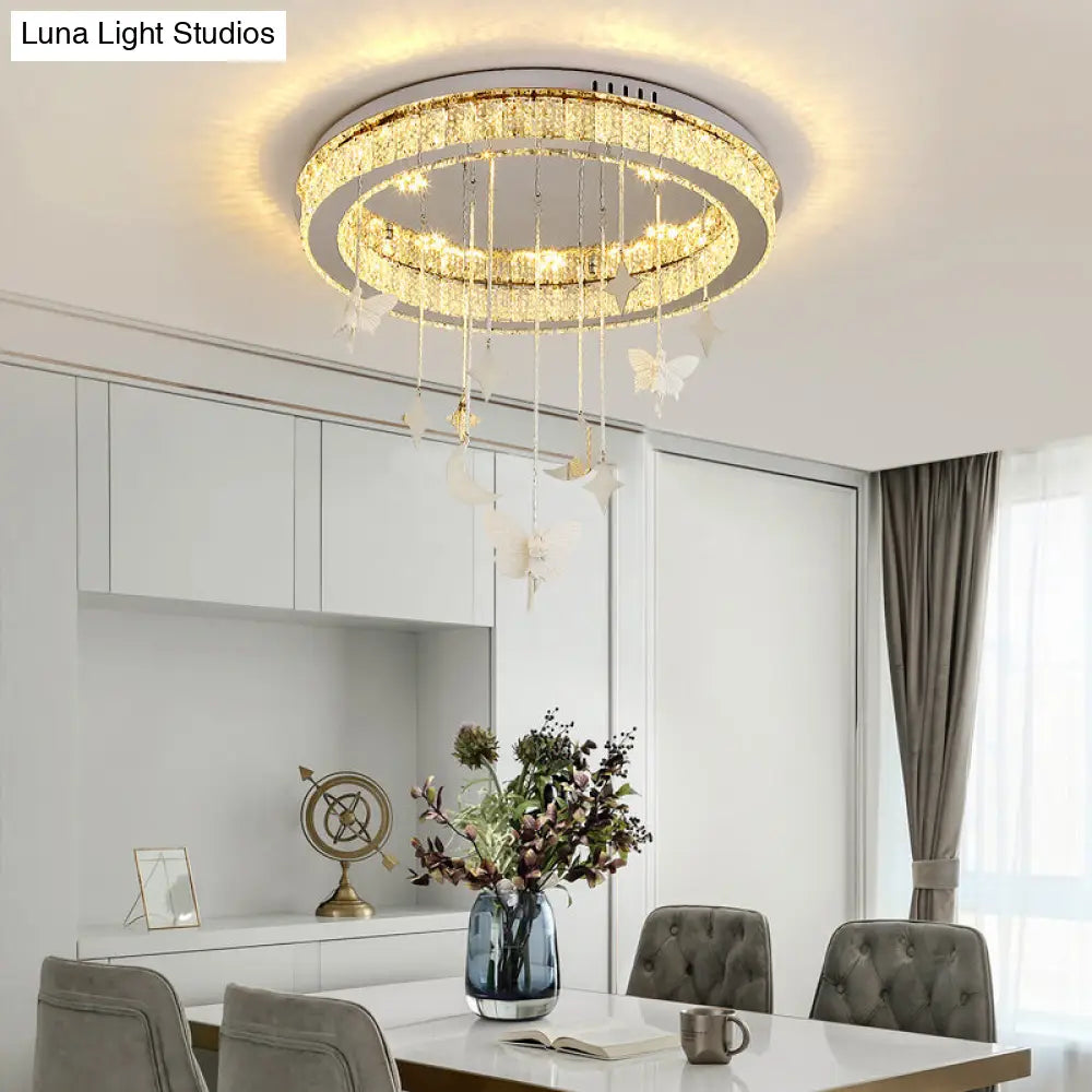 Sleek Nickel Circular Ceiling Light Fixture: Simple Style With K9 Crystal Led Flush Mount