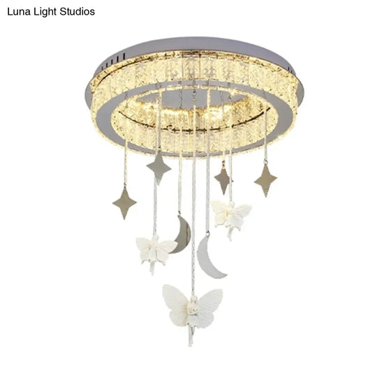 Sleek Nickel Circular Ceiling Light Fixture: Simple Style With K9 Crystal Led Flush Mount