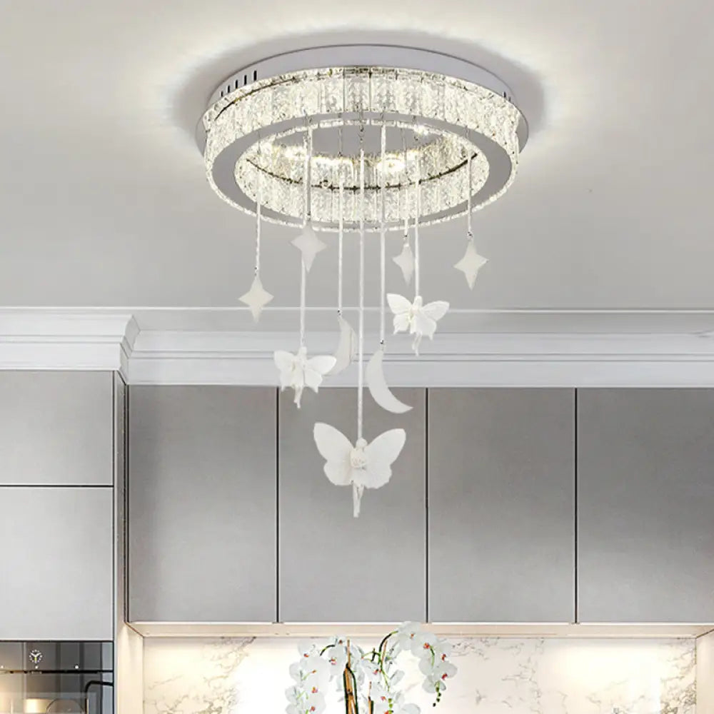 Sleek Nickel Circular Ceiling Light Fixture: Simple Style With K9 Crystal Led Flush Mount / 18’