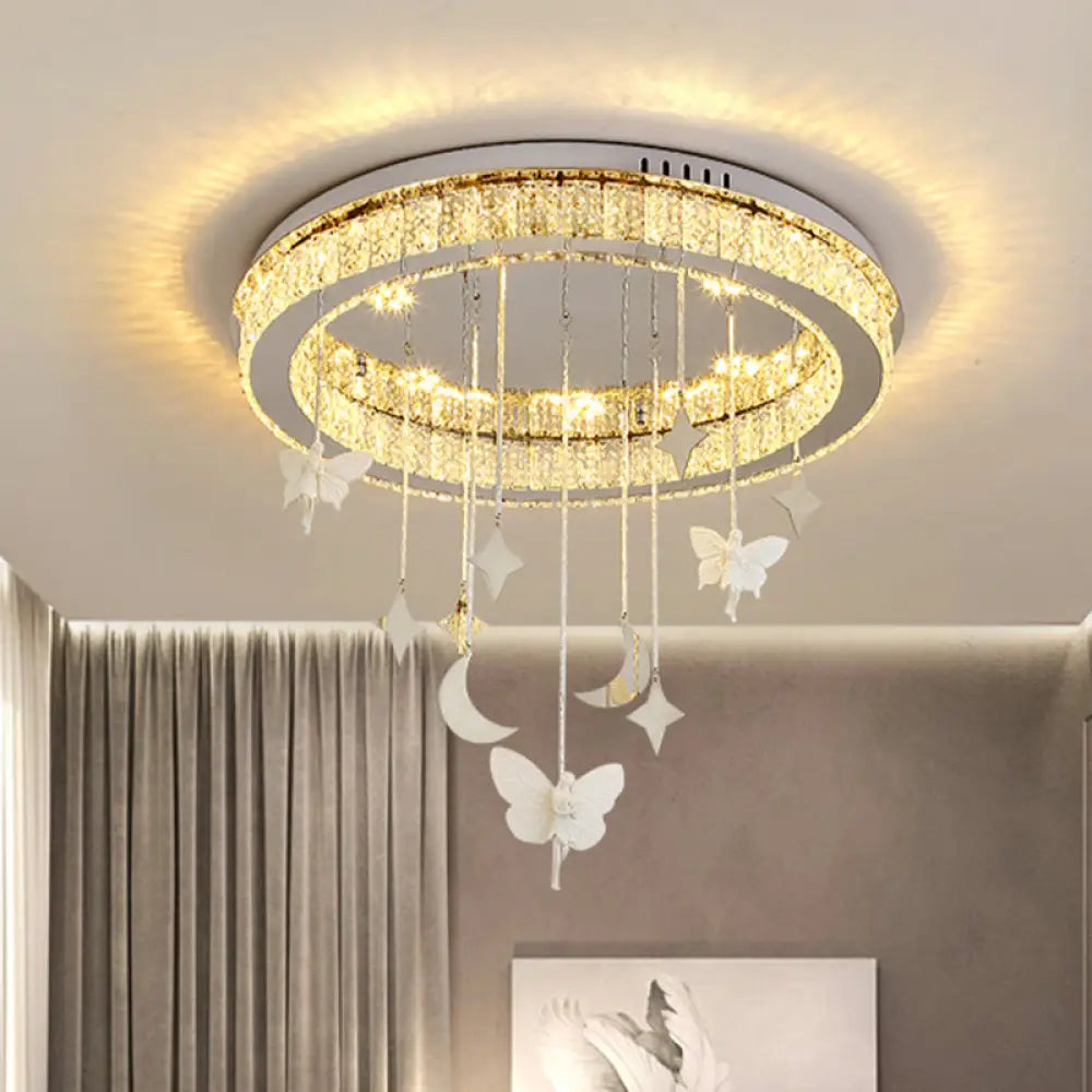 Sleek Nickel Circular Ceiling Light Fixture: Simple Style With K9 Crystal Led Flush Mount / 23.5’